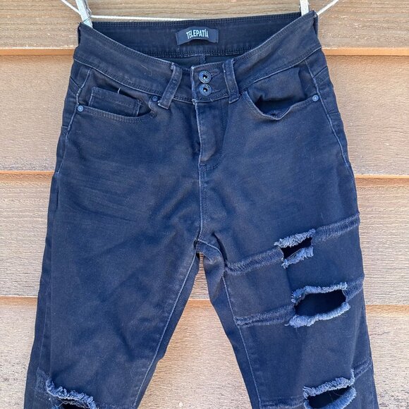 Telepatia Black Distressed High-Waist Jeggings Size 7/28  Womens Stretch Denim P - Picture 4 of 12
